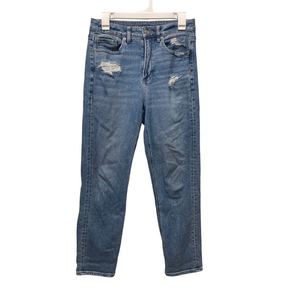 American Eagle Mom Straight Jean distressing medium wash denim size 6